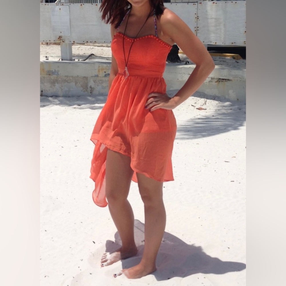 Forever 21 High Low Strapless Dress S Orange